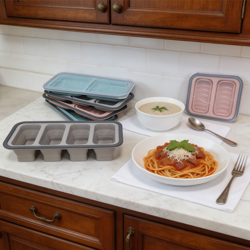 Meal Prep Freezer - แม่พิมพ์ทำน้ำแข็งก้อนใหญ่-ซุป, ถาดซิลิโคนสำหรับแช่แข็งพร้อมฝาปิดสำหรับซอส, อาหารเหลือ, ภาชนะเก็บอาหารแช่แข็งสำหรับเตรียมอาหารโฮมเมด