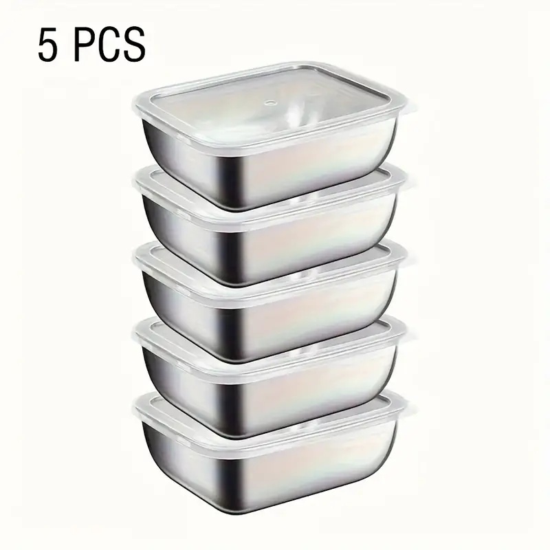 Meal Prep Dinners - กล่องเก็บอาหารสแตนเลส 5 ชิ้น กล่องเตรียมอาหารแบบซ้อนได้ สำหรับตู้เย็น อาหารกลางวัน