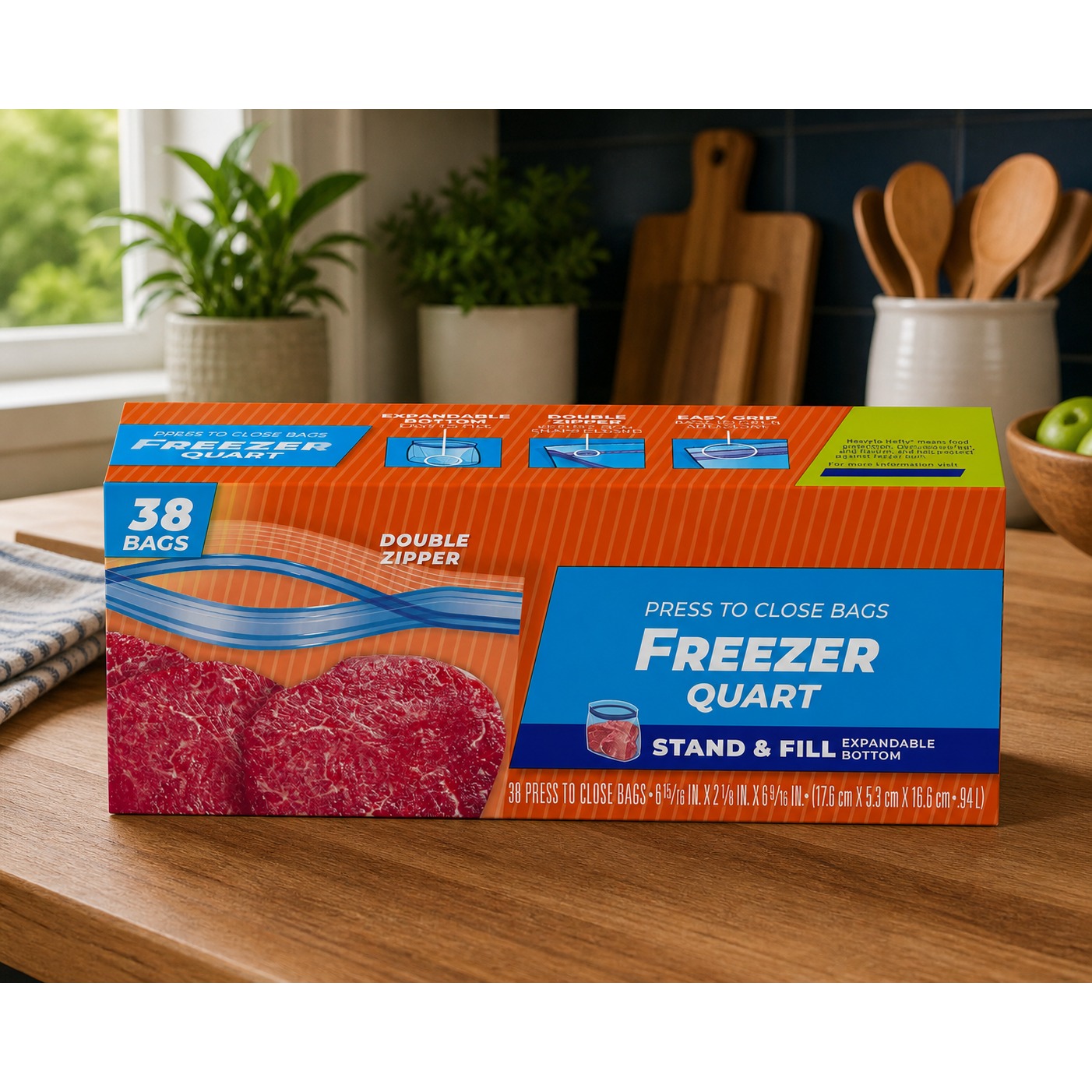 Meal Prep Freezer - ถุงเก็บอาหารแช่แข็งขนาด 38 ซีกิวต์, ถุงใสปิดผนึกกันรั่วสำหรับเตรียมอาหารในครัว