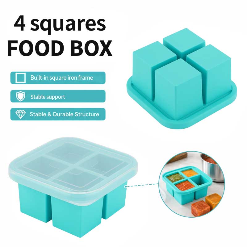 Meal Prep Easy - กล่องเก็บอาหารซิลิโคน 4 ช่องพร้อมฝาปิด, ภาชนะแช่แข็งสำหรับซุป ซอส อาหารบด,