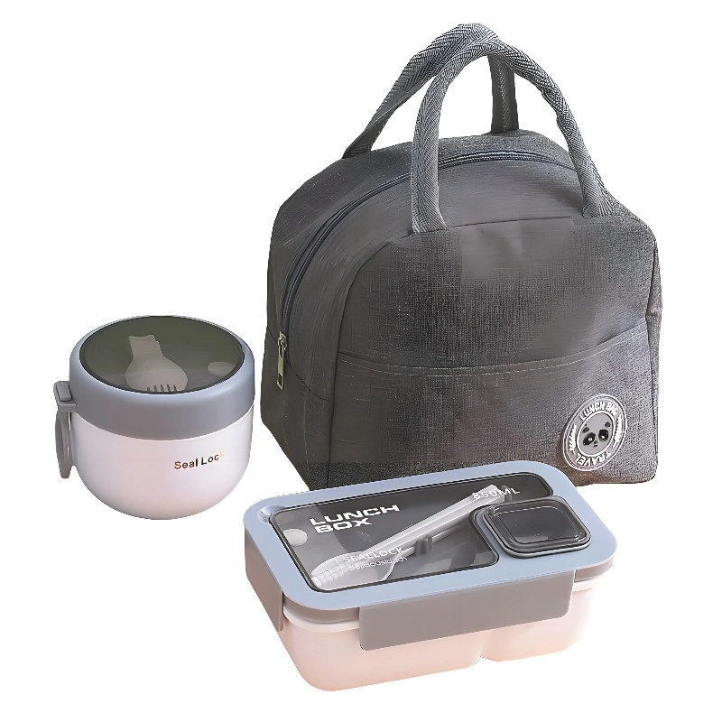 Meal Prep Kit - ชุดกล่องอาหารกลางวันกันรั่ว 3 ชิ้น พร้อมกระเป๋าเก็บอุณหภูมิ กล่องเบนโตะปลอดสาร BPA