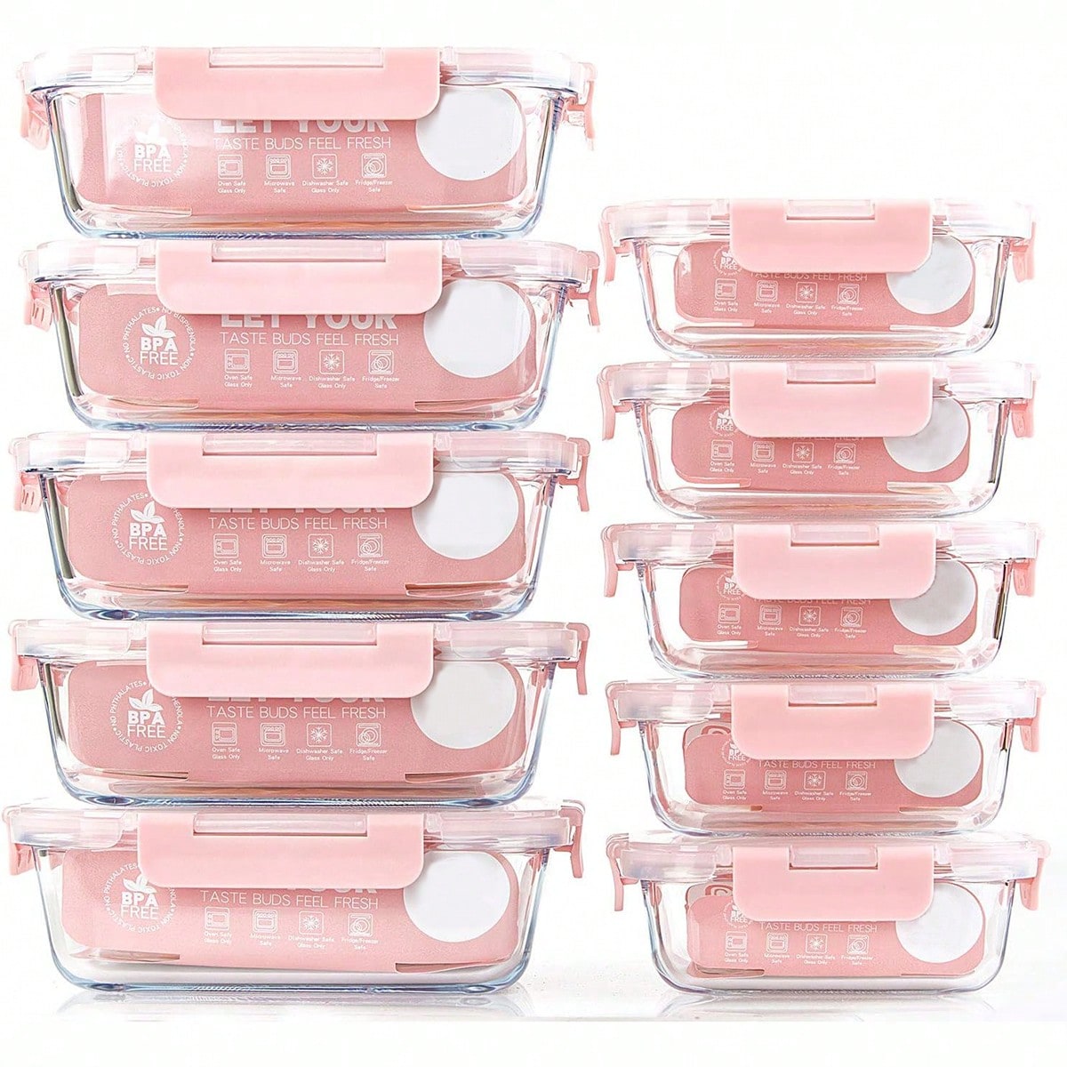 Meal Prep Freezer - ชุดกล่องแก้วสำหรับเตรียมอาหาร 10 ชิ้น, กล่องเก็บอาหารพร้อมฝาปิดที่ปิดสนิท, กล่องอาหารกลางวันแก้ว, ใช้ได้กับไมโครเวฟ,