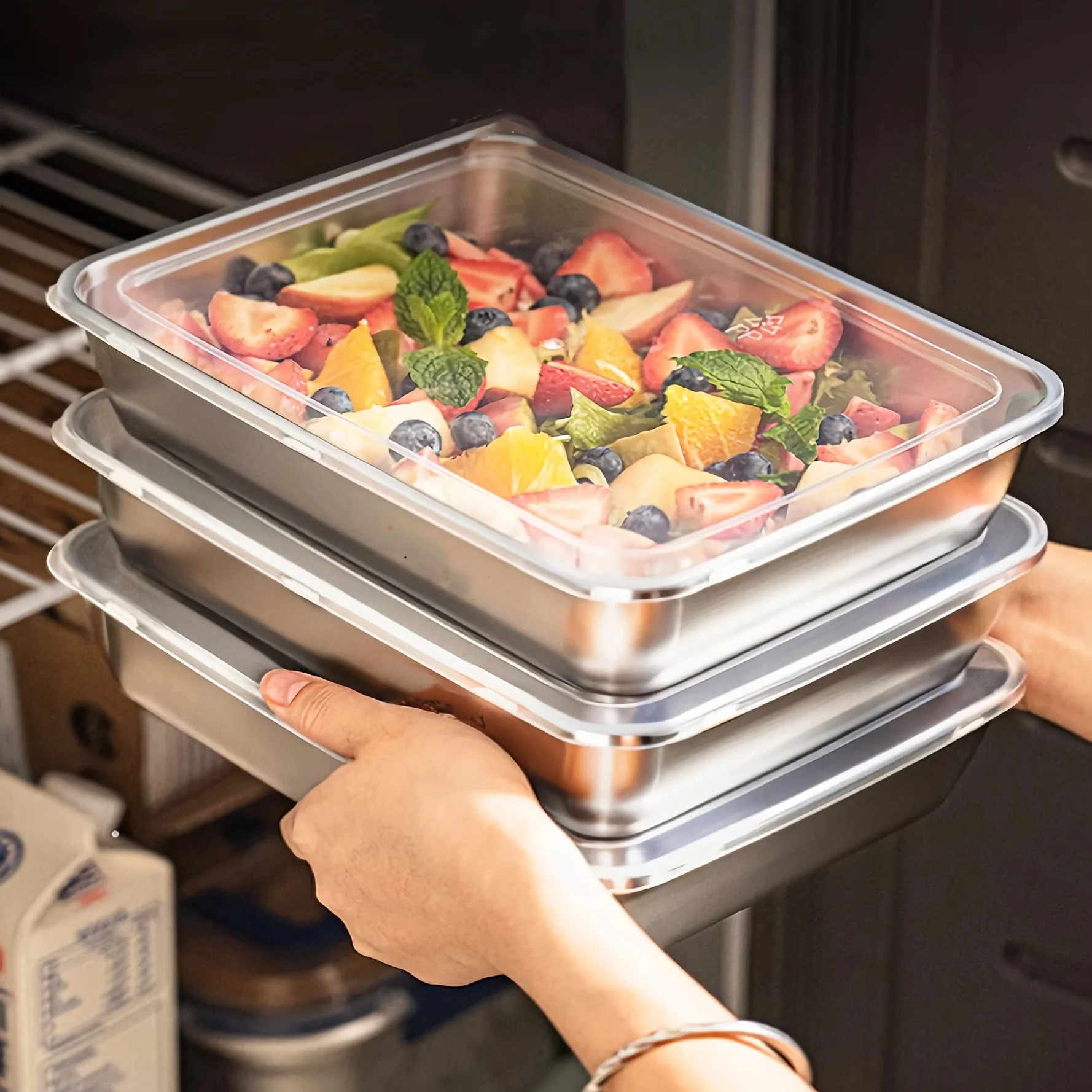 Meal Prep Box - กล่องใส่อาหารสแตนเลส 3 ชิ้น & กล่องอาหารกลางวัน ฝาปิดใสกันรั่วซึม