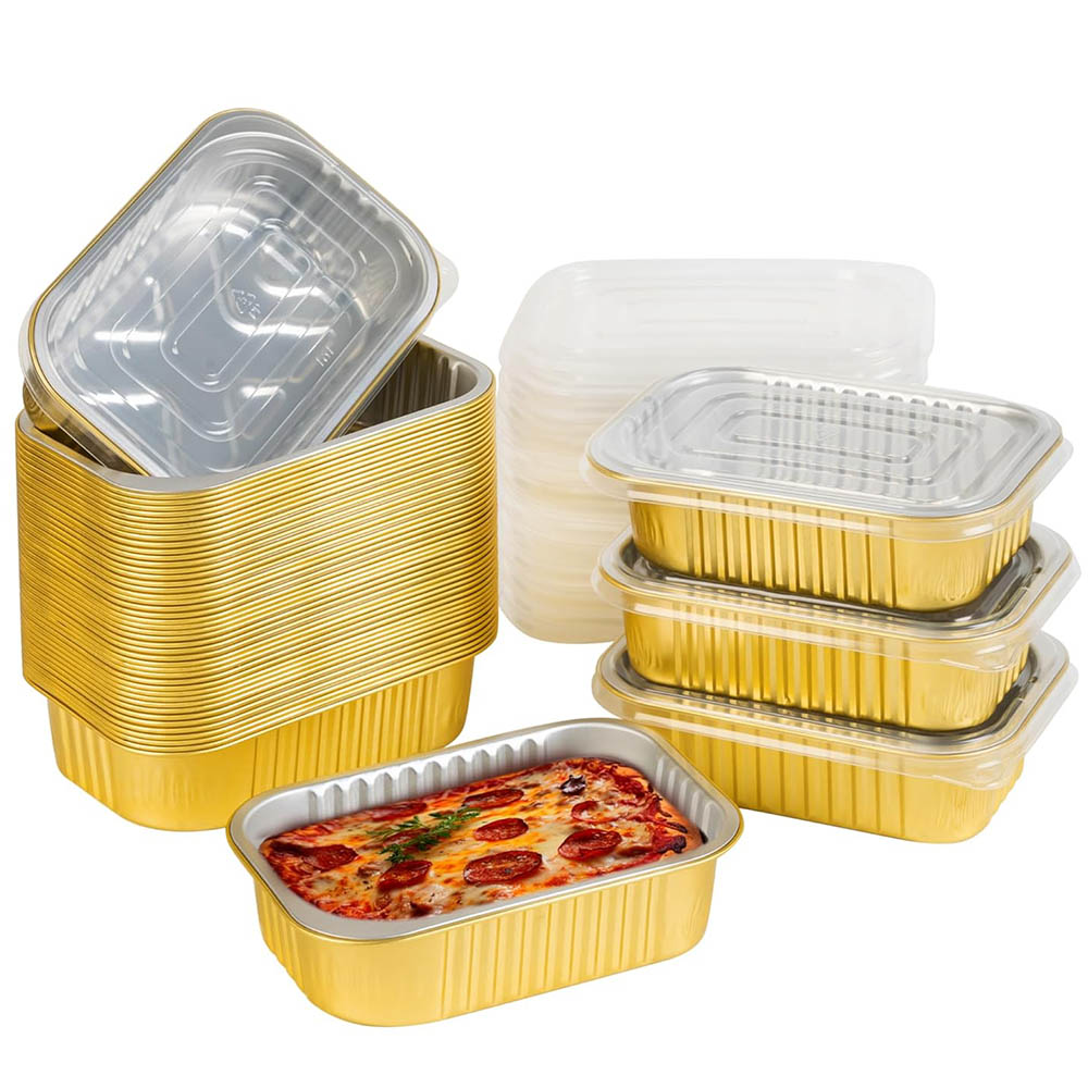 Meal Prep Freezer - ถาดอลูมิเนียมขนาดเล็กพร้อมฝาปิดแบบหนา, ภาชนะใส่อาหารแบบฟอยล์, ถาดฟอยล์แบบใช้แล้วทิ้งสำหรับอบ, ทำอาหาร, แช่แข็ง, อาหารแบบกลับบ้าน