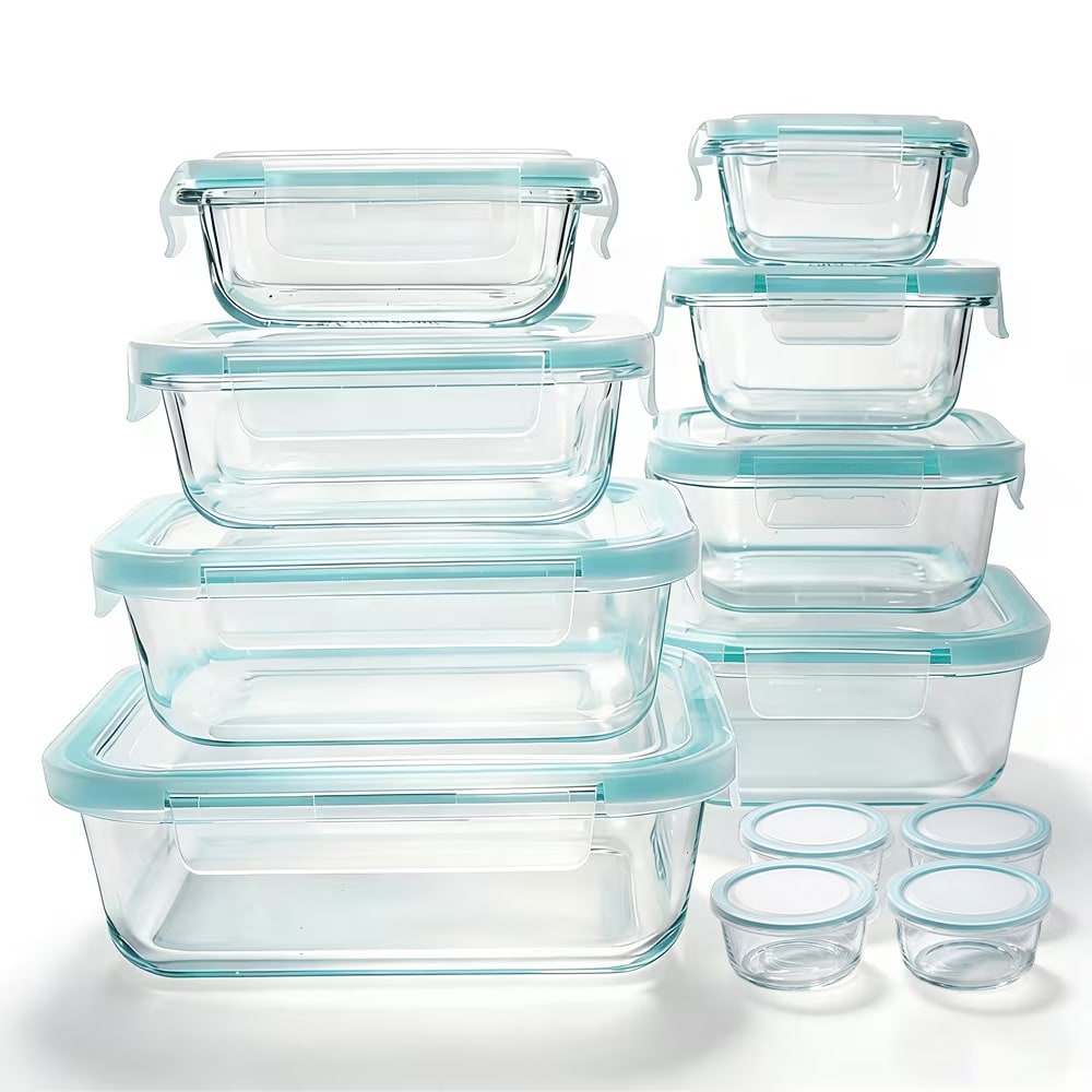 Meal Prep Kit - ชุดกล่องเก็บอาหารแก้ว 24 ชิ้น ดีไซน์ทันสมัย ผลิตจากแก้วบอโรซิลิเกตใส กล่องเตรียมอาหารแบบปิดสนิท