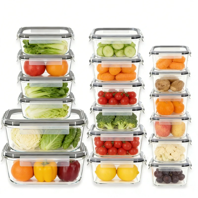 Meal Prep Kit - ชุดกล่องเก็บอาหารแก้ว 18 ชิ้น พร้อมฝาปิดแน่นสนิท ป้องกันการรั่วซึม กล่องเตรียมอาหารแบบซ้อนกันได้