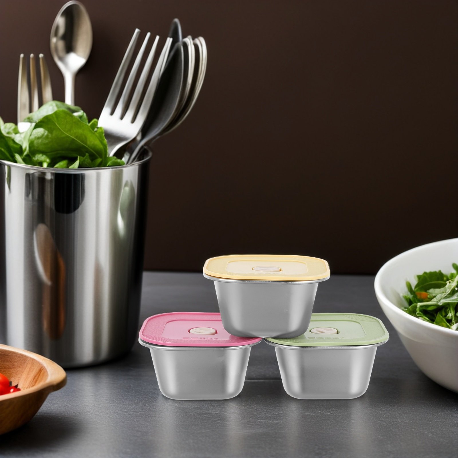 กล่องใส่อาหารสแตนเลส 3 ชิ้น ฝา - Meal Prep Lunch บทวิจารณ์และราคา