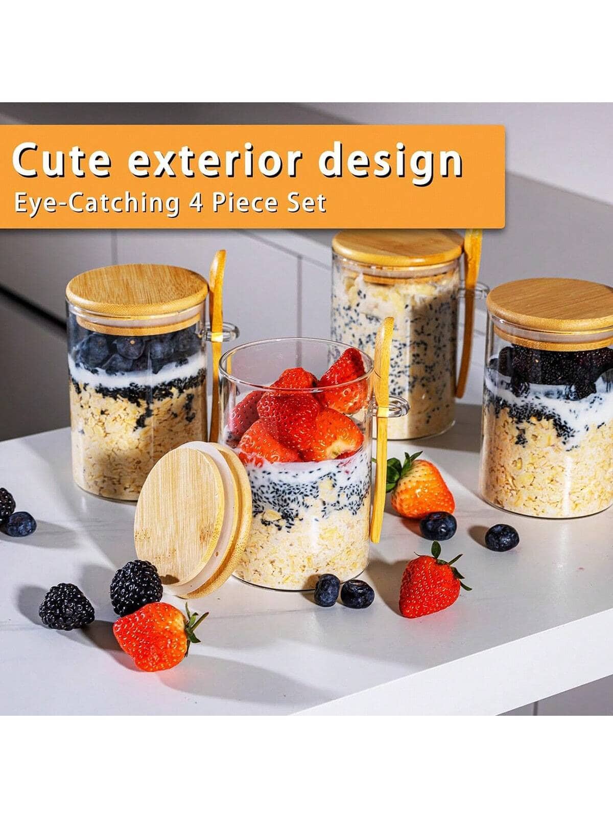ชุด 4 ชิ้น โหลแก้วสำหรับเก็บอา - Meal Prep Yogurt Parfait บทวิจารณ์และราคา